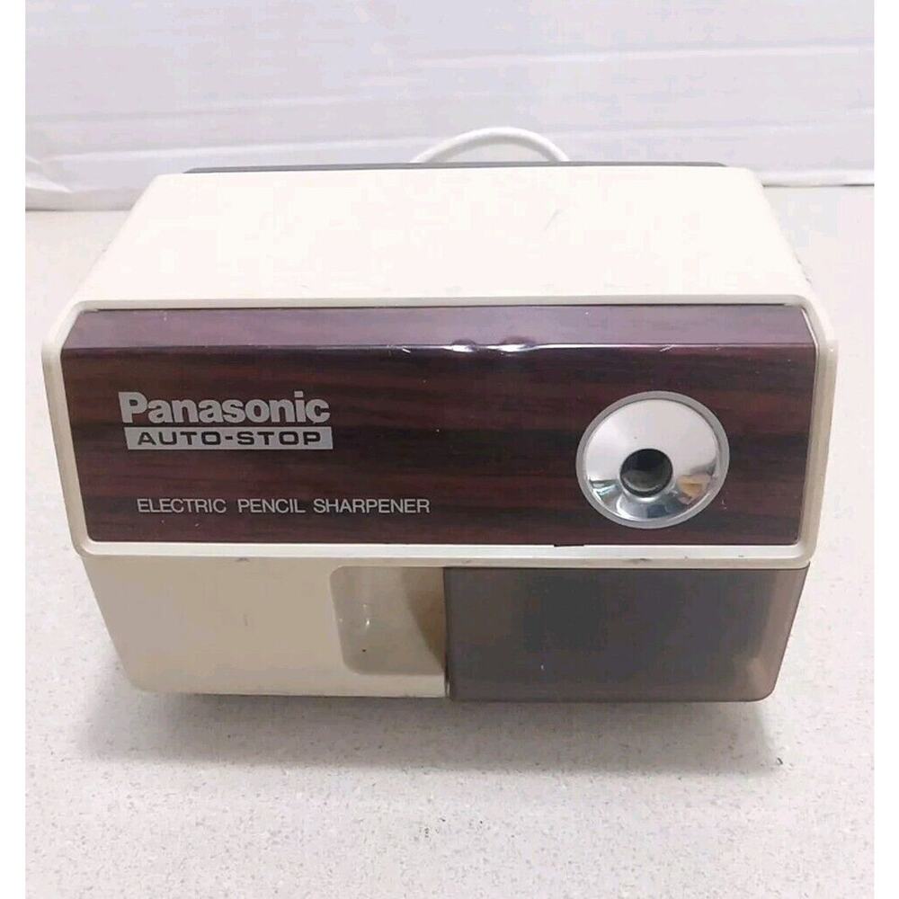 Vintage Panasonic Auto Stop Electric Pencil Sharpener Beige Model KP-110 TESTED